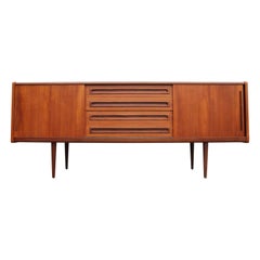 Danish Modern Teak Sideboard / Credenza with Drawers and Sliding Door Cabinets