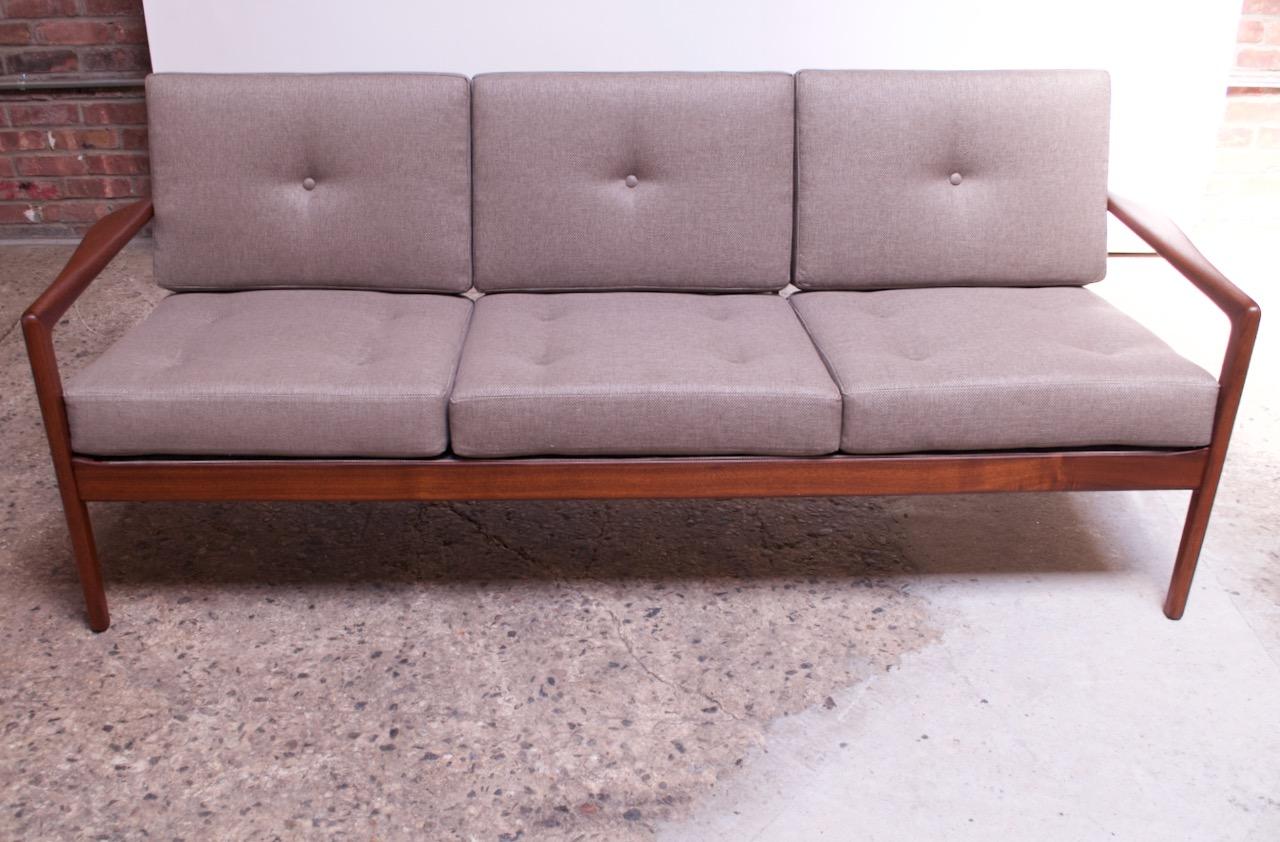 Mid-Century Modern Danish Modern Teak Slat-Back Sofa Attributed to IB Kofod Larsen