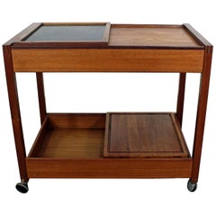 Danish Modern Teak Sliding Door Bar Cart