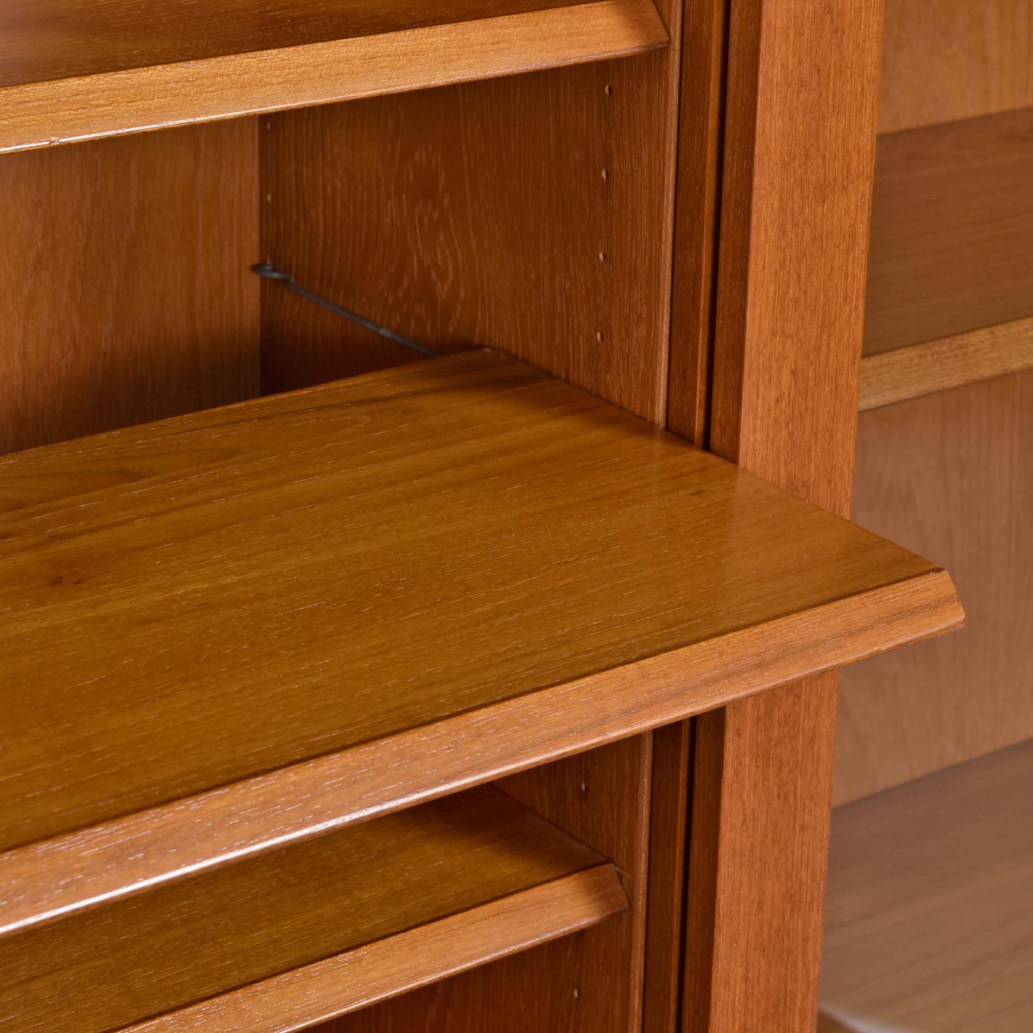 Danish Modern Teak Sliding Glass Door Hutch Cabinet Bookcase with Carved Pulls 1