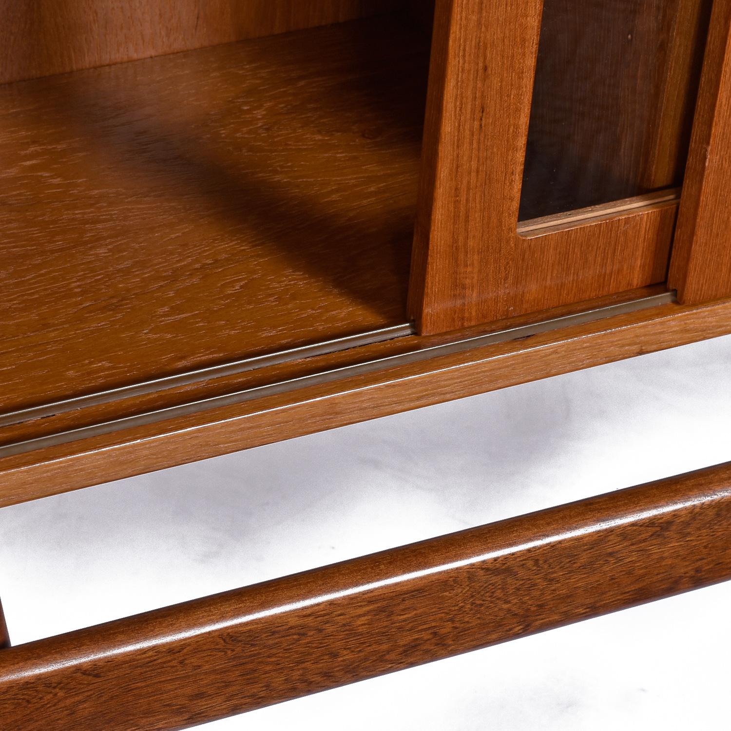 Danish Modern Teak Sliding Glass Door Hutch Cabinet Bookcase with Carved Pulls 2