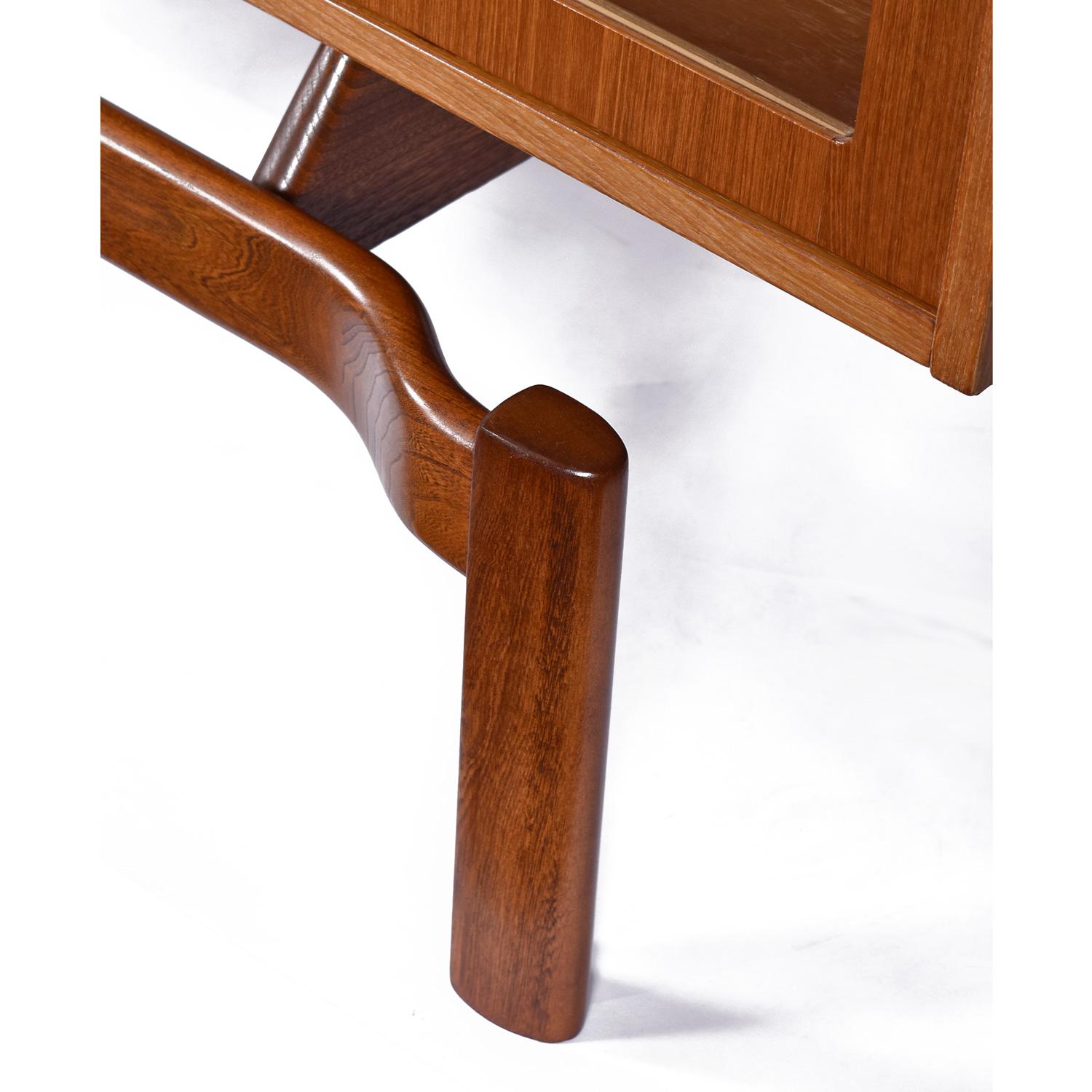 Danish Modern Teak Sliding Glass Door Hutch Cabinet Bookcase with Carved Pulls 4