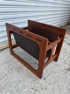 Danish Modern Teak And Leather Sling Magazine Rack