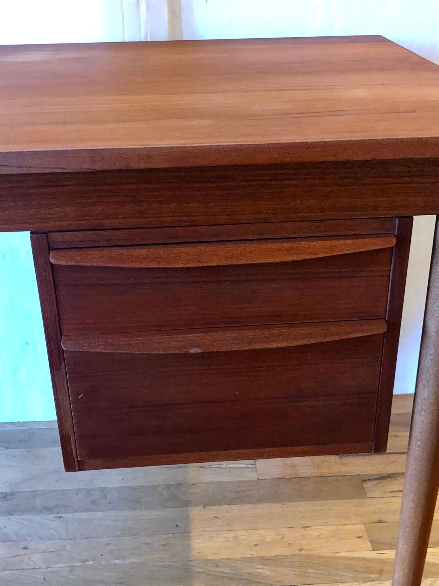 20th Century Danish Modern Teak Small Desk with Sliding Drawers for Left & Right Sided Person