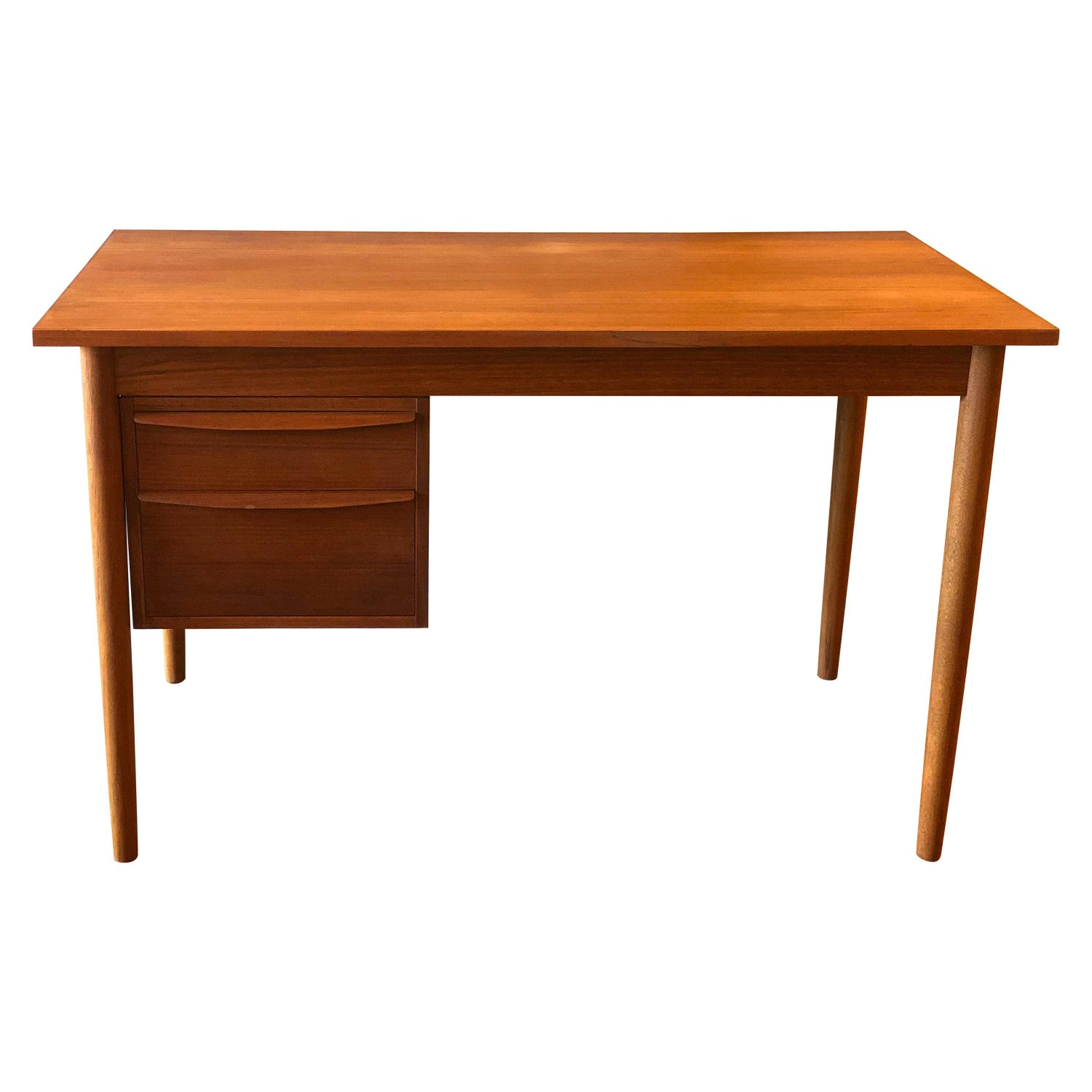 Danish Modern Teak Small Desk With Sliding Drawers For Left And