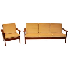 Danish Modern Teak Sofa and Chair Set