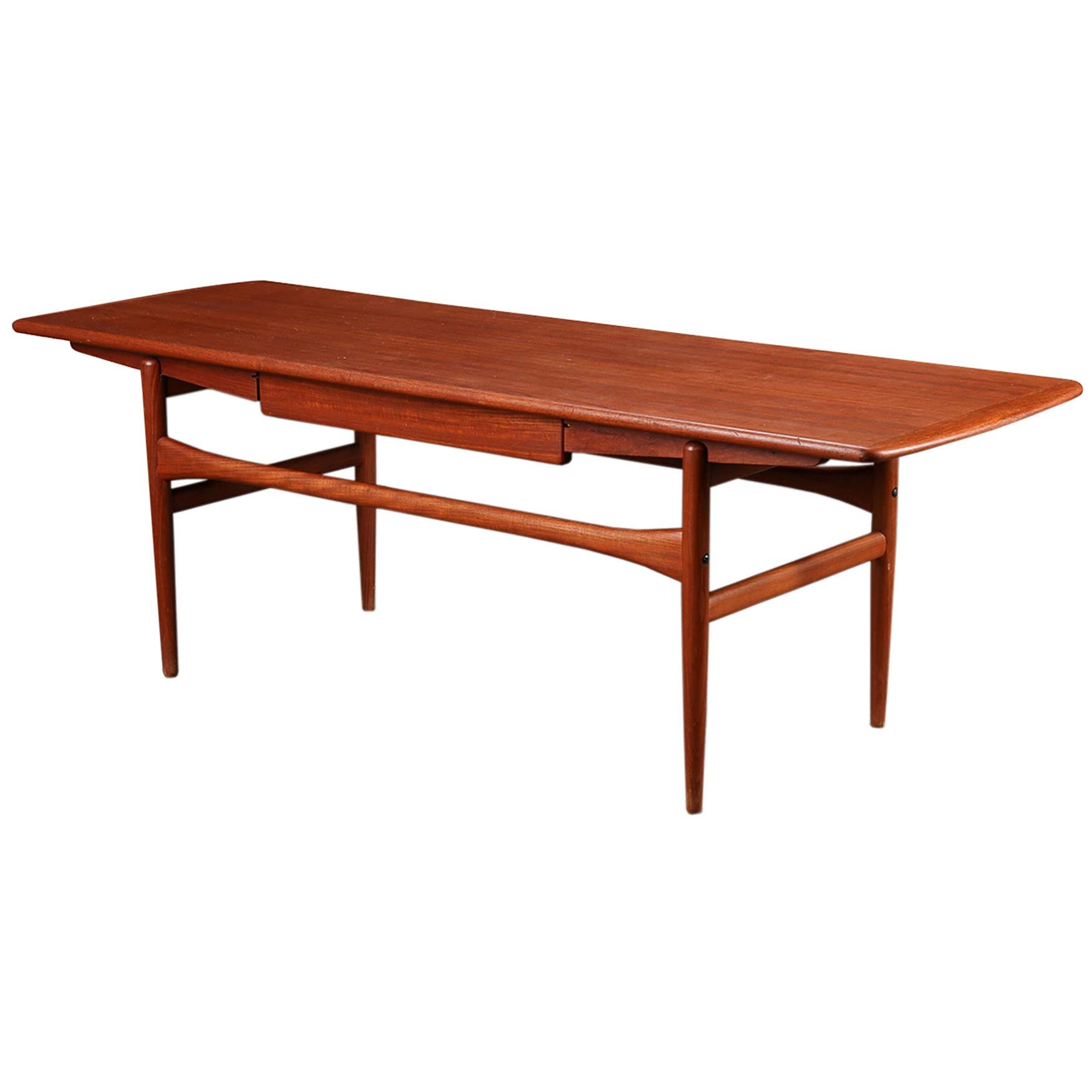 Danish Coffee Table by Trioh Møbler with Teak frame and Cane undershelf