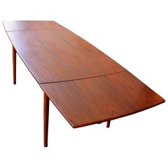 Danish Modern Teak Surfboard Shaped Draw-Leaf Dining Table by GP Farum, 1960s