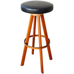 Danish Modern Teak Swivel Kitchen Stool with Black Vinyl Seat by Frem Rojle