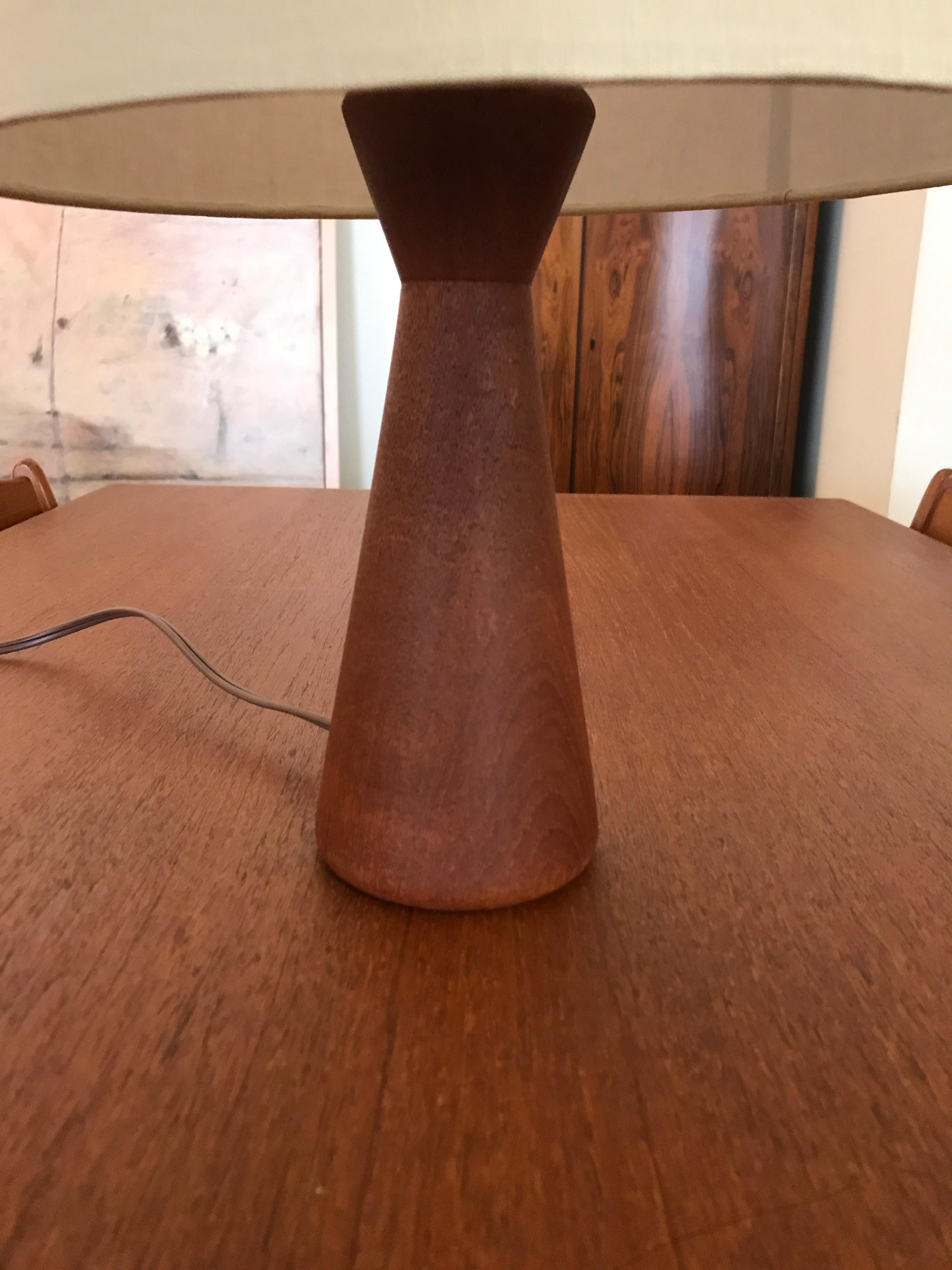 Scandinavian Modern Danish Modern Teak Table Lamp with Linen Shade
