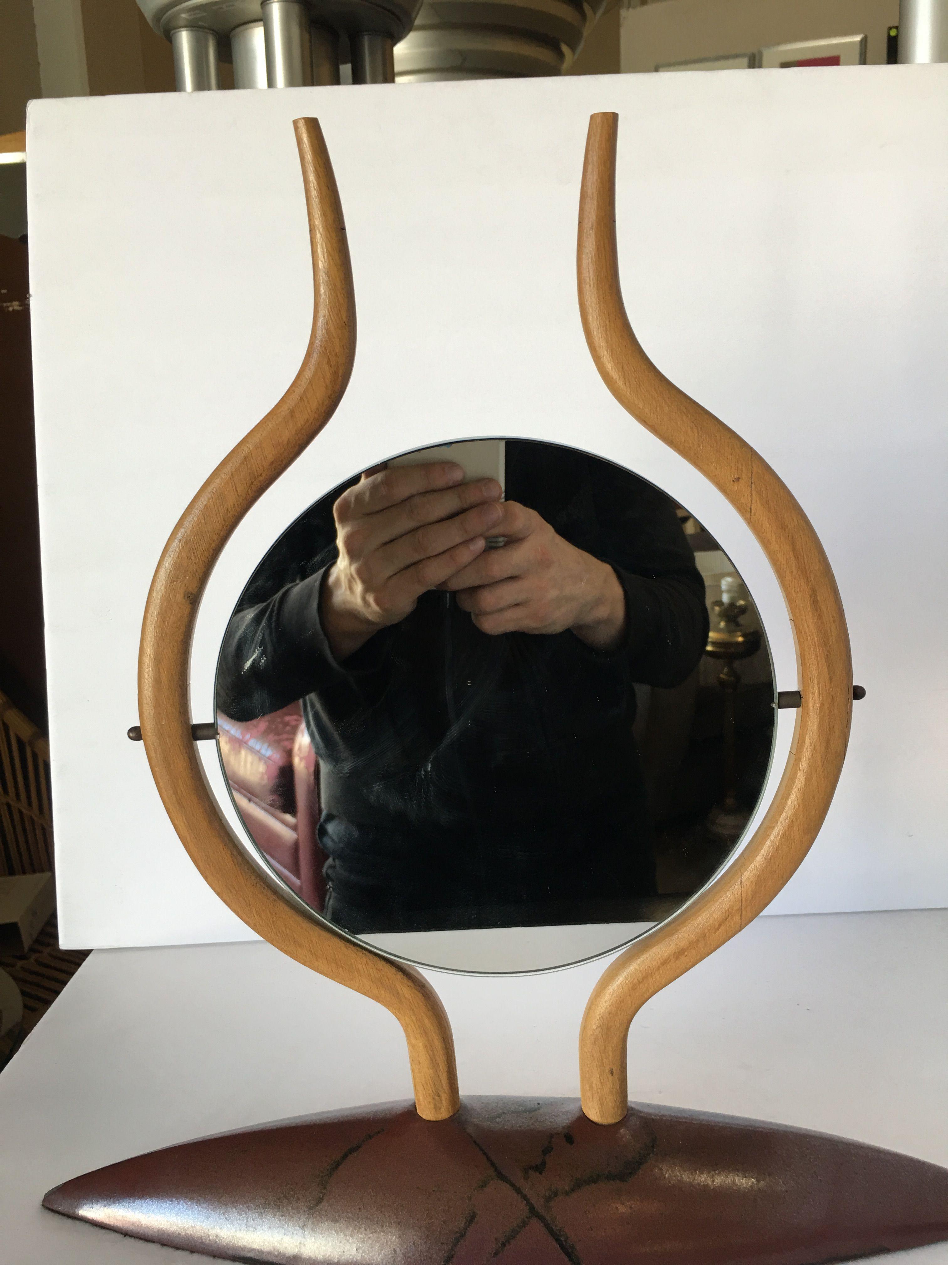Danish Modern Teak Table Top Vanity Mirror In Excellent Condition In Van Nuys, CA