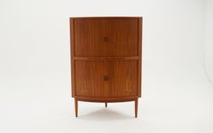Danish Modern Teak Tambour Corner Bar Cabinet by Johannes Andersen