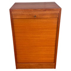 Danish Modern Teak Tambour Door File Cabinet with Key 1970's
