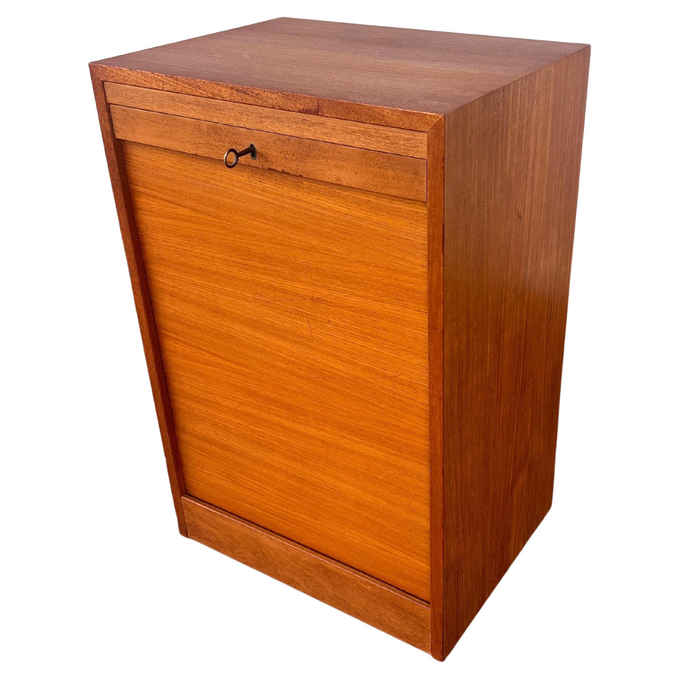 Danish Modern Teak Tambour Door File Cabinet with Key 1970's