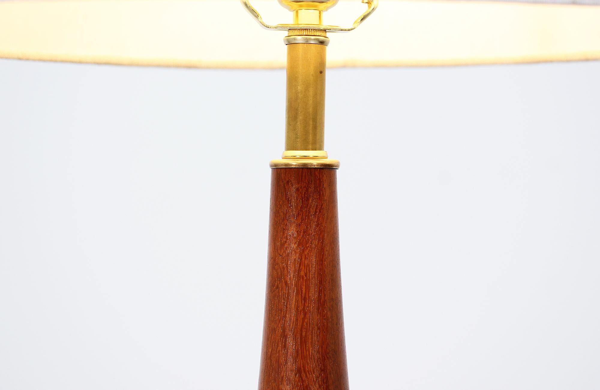 Brass Danish Modern Teak Teardrop Table Lamp