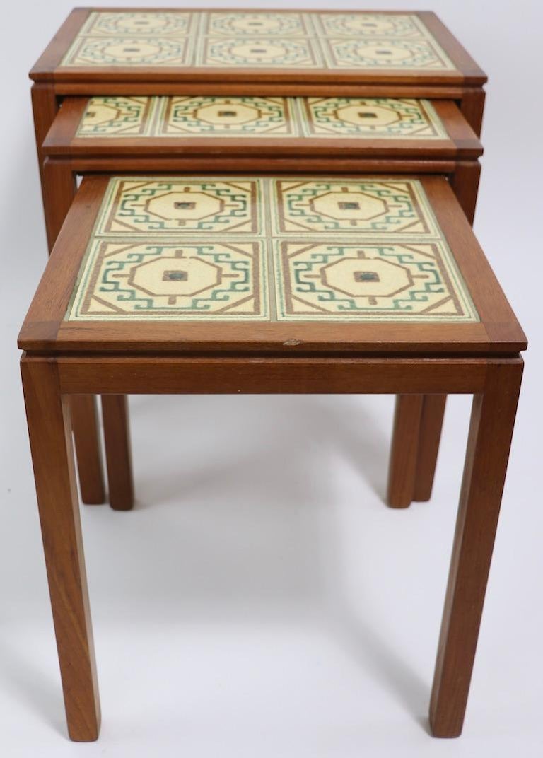 Danish Modern Teak Tile Top Nesting Tables by Willy Ryomgard