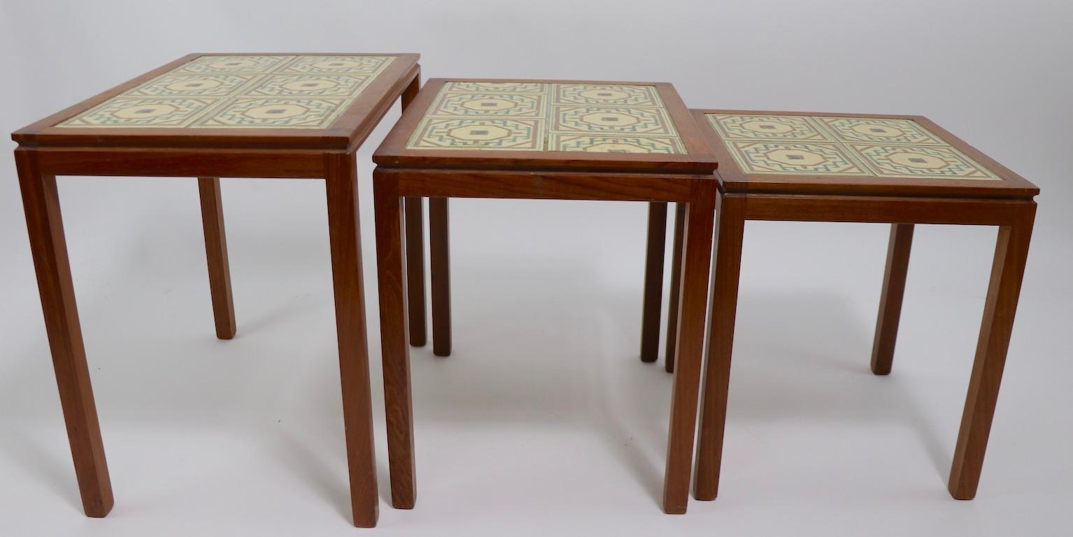 Danish Modern Teak Tile Top Nesting Tables by Willy Ryomgard Mobelfabriken For Sale 3