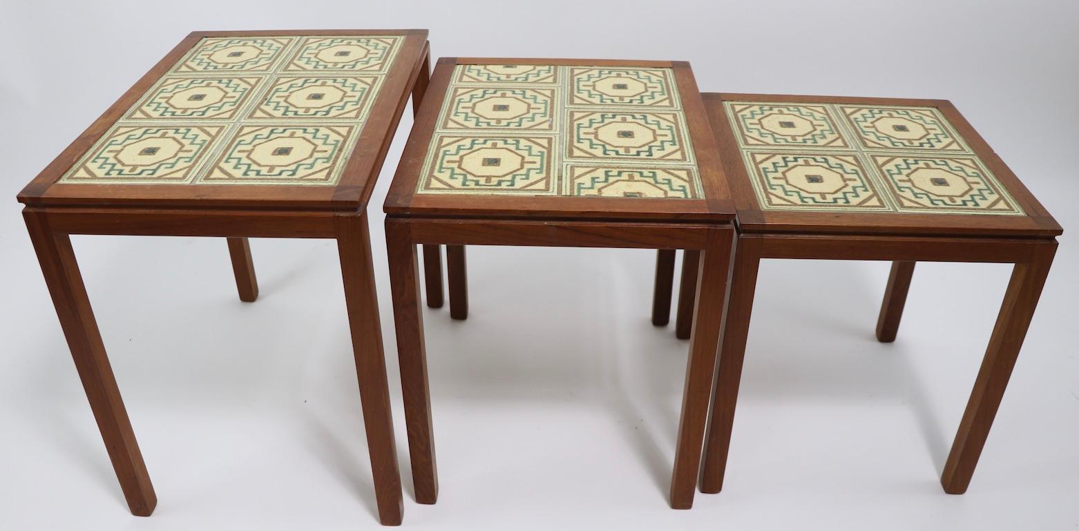 Danish Modern Teak Tile Top Nesting Tables by Willy Ryomgard Mobelfabriken For Sale 4