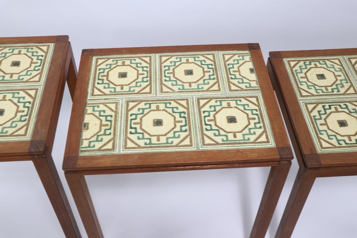 Scandinavian Modern Danish Modern Teak Tile Top Nesting Tables by Willy Ryomgard Mobelfabriken For Sale