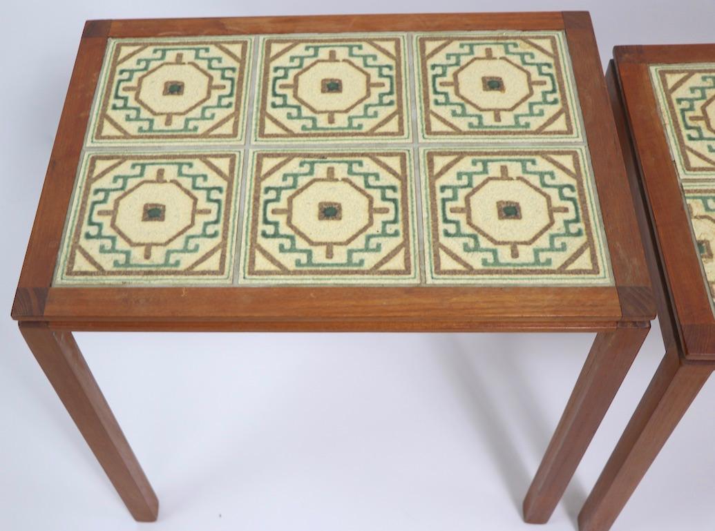 Danish Modern Teak Tile Top Nesting Tables by Willy Ryomgard Mobelfabriken In Good Condition For Sale In New York, NY