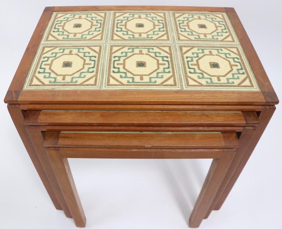 Danish Modern Teak Tile Top Nesting Tables by Willy Ryomgard Mobelfabriken For Sale 1