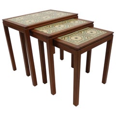 Danish Modern Teak Tile Top Nesting Tables by Willy Ryomgard Mobelfabriken