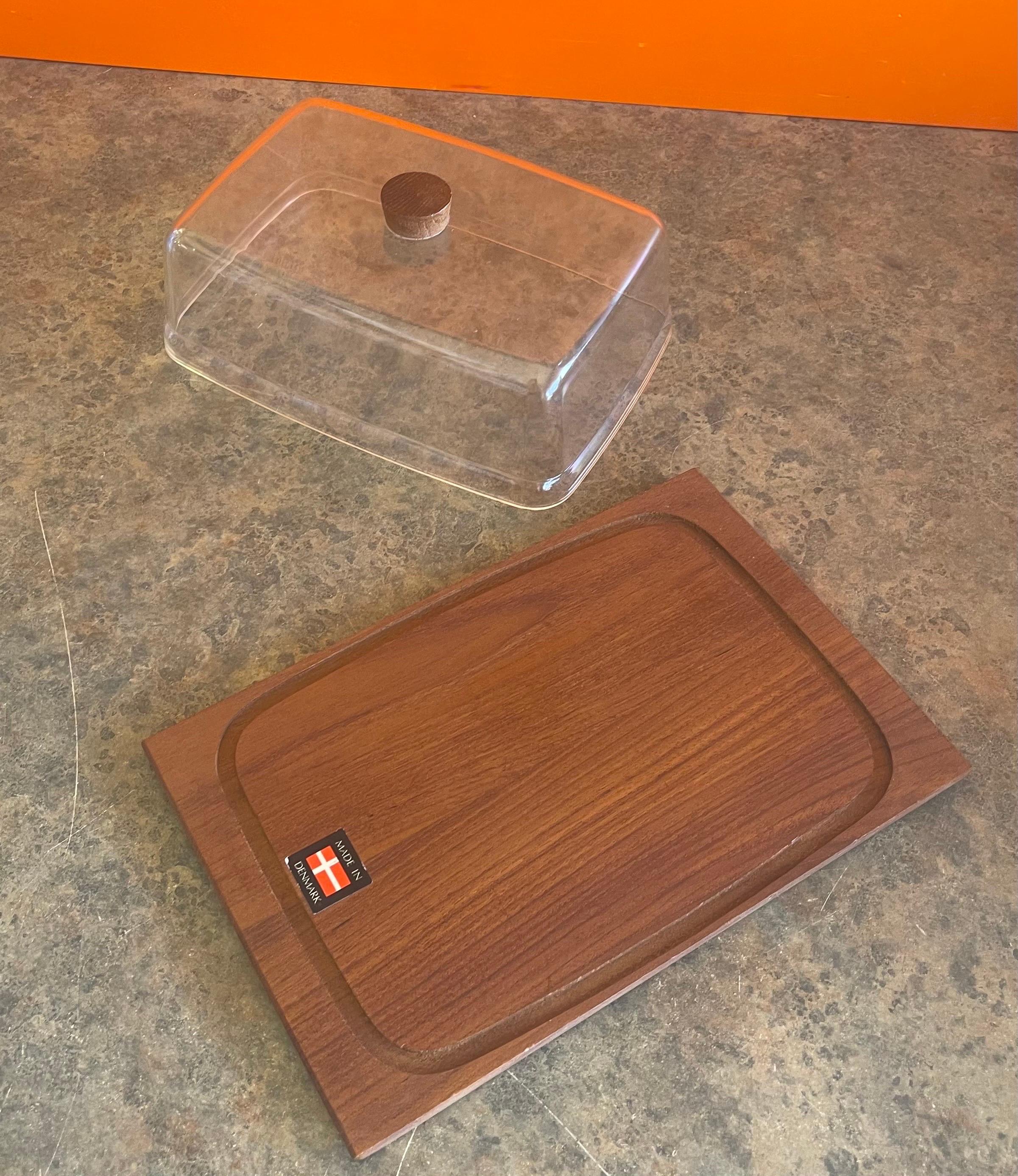 Plastic Danish Modern Teak Tray / Cheese Board with Dome Lid.ivnl__ For Sale