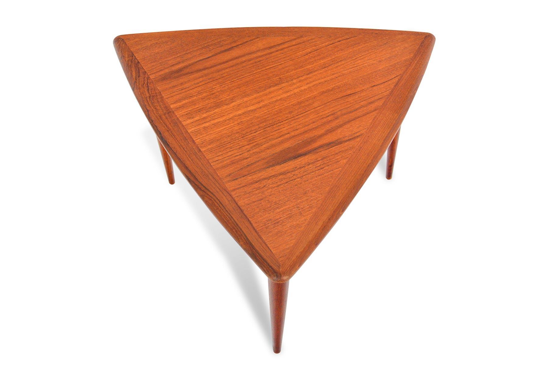 Scandinavian Modern Danish Modern Teak Triangle Side Table with Rack