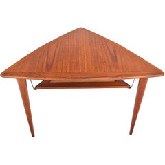 Danish Modern Teak Triangle Side Table with Rack