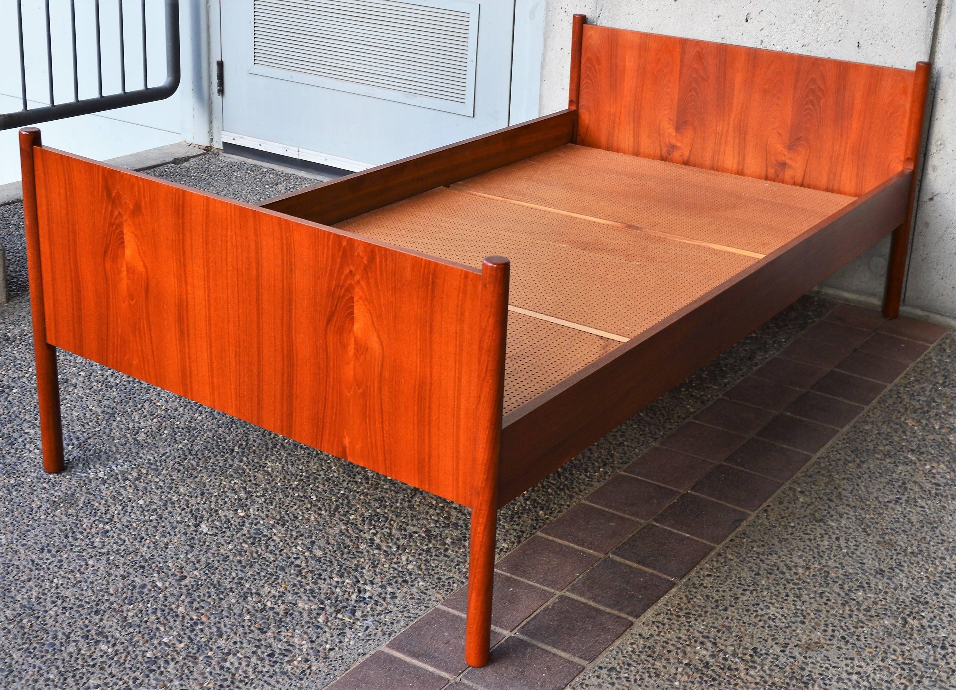 Wood Danish Modern Teak Twin Bed Frame by Westnofa with Rails and Slats