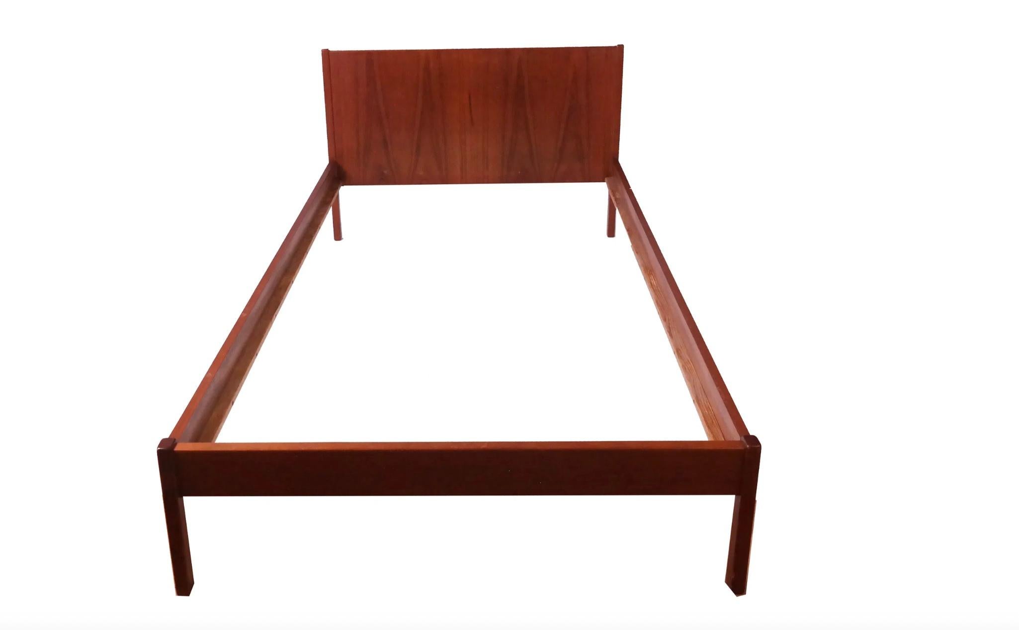 Scandinavian Modern Danish Modern teak twin size bed frame with headboard and footboard For Sale