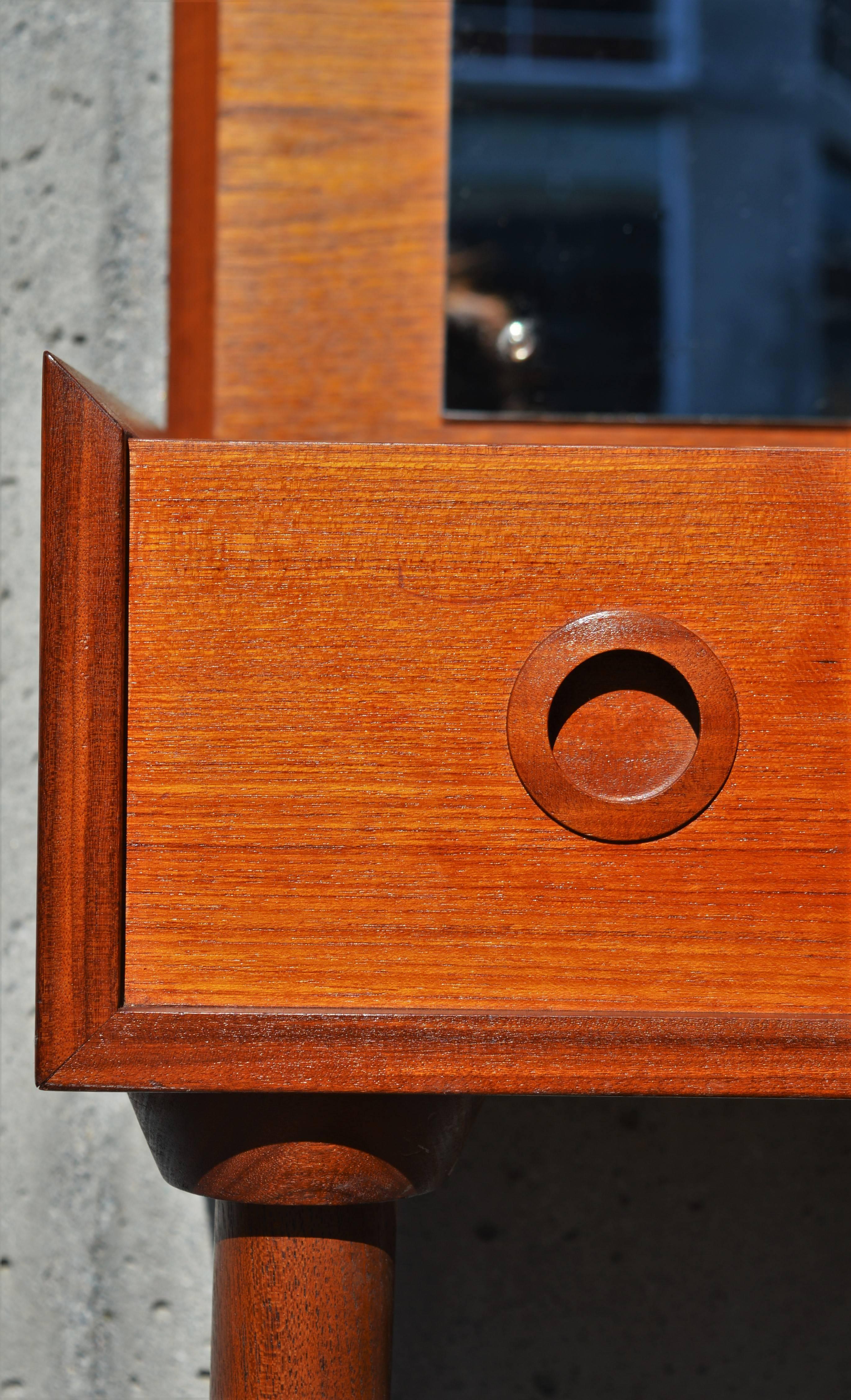 Mid-Century Modern Danish Modern Teak Two-Tone Compact Vanity / Desktop with Conical Legs