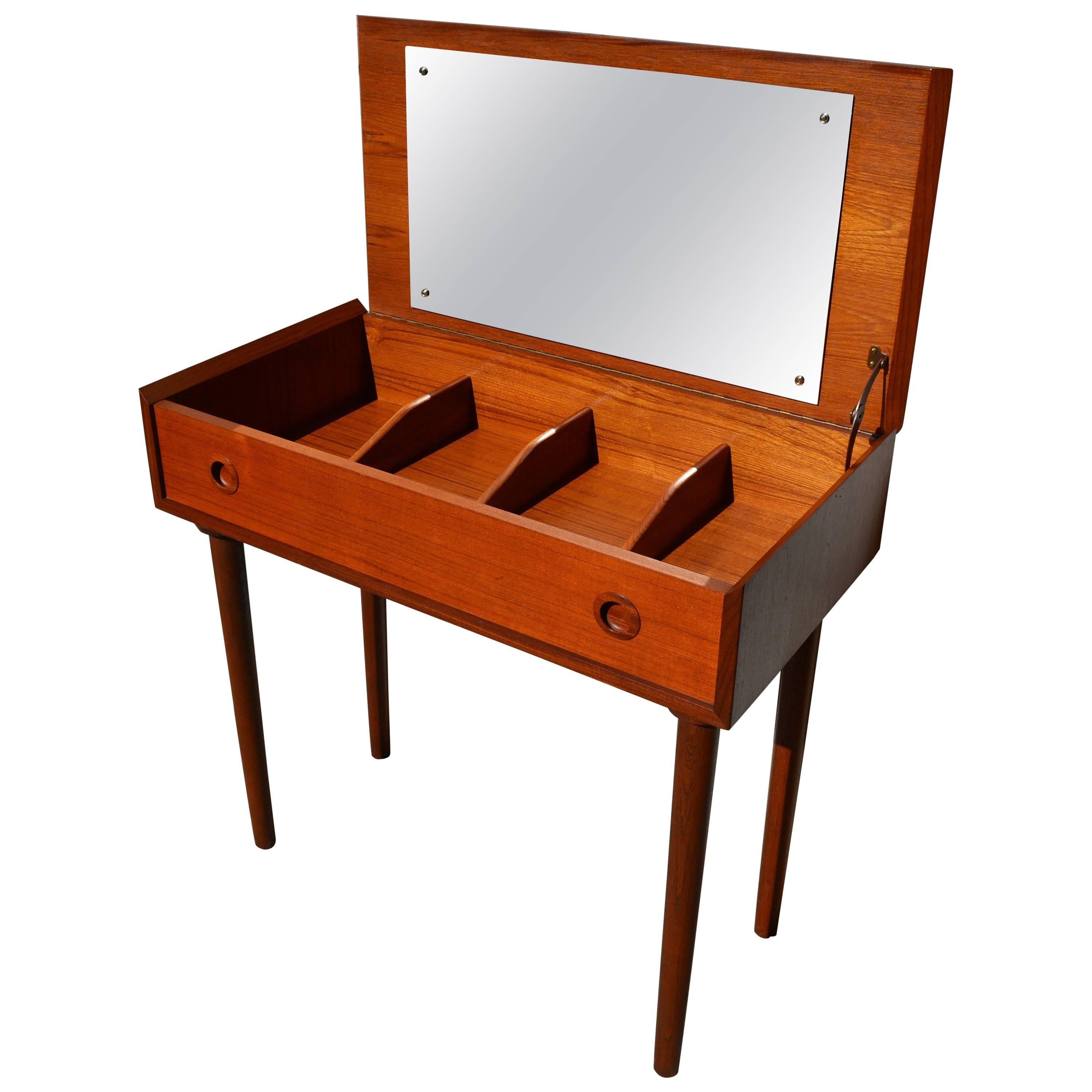 Danish Modern Teak Two-Tone Compact Vanity / Desktop with Conical Legs