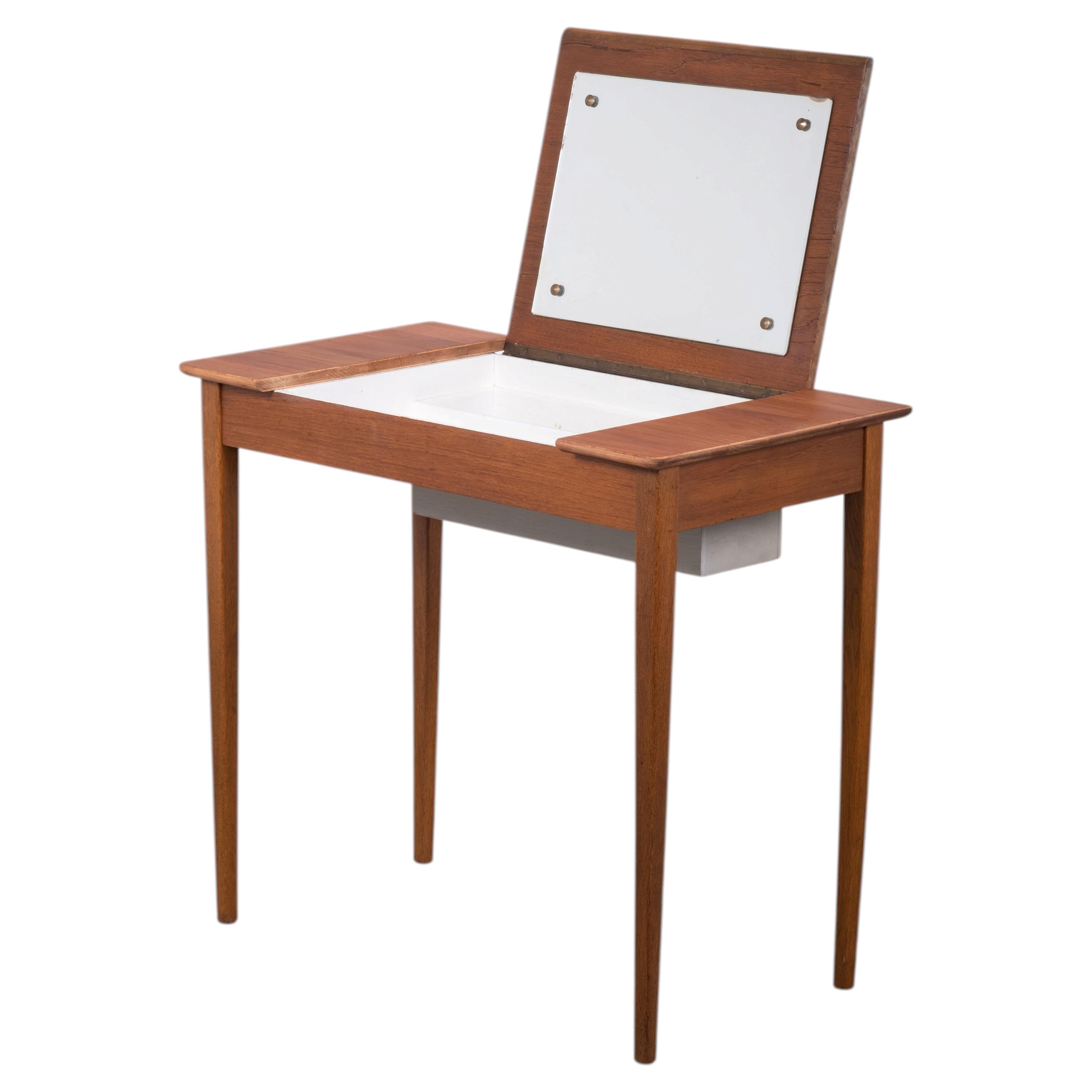Danish Modern Teak Vanity Table with Mirror, Denmark, 1960s