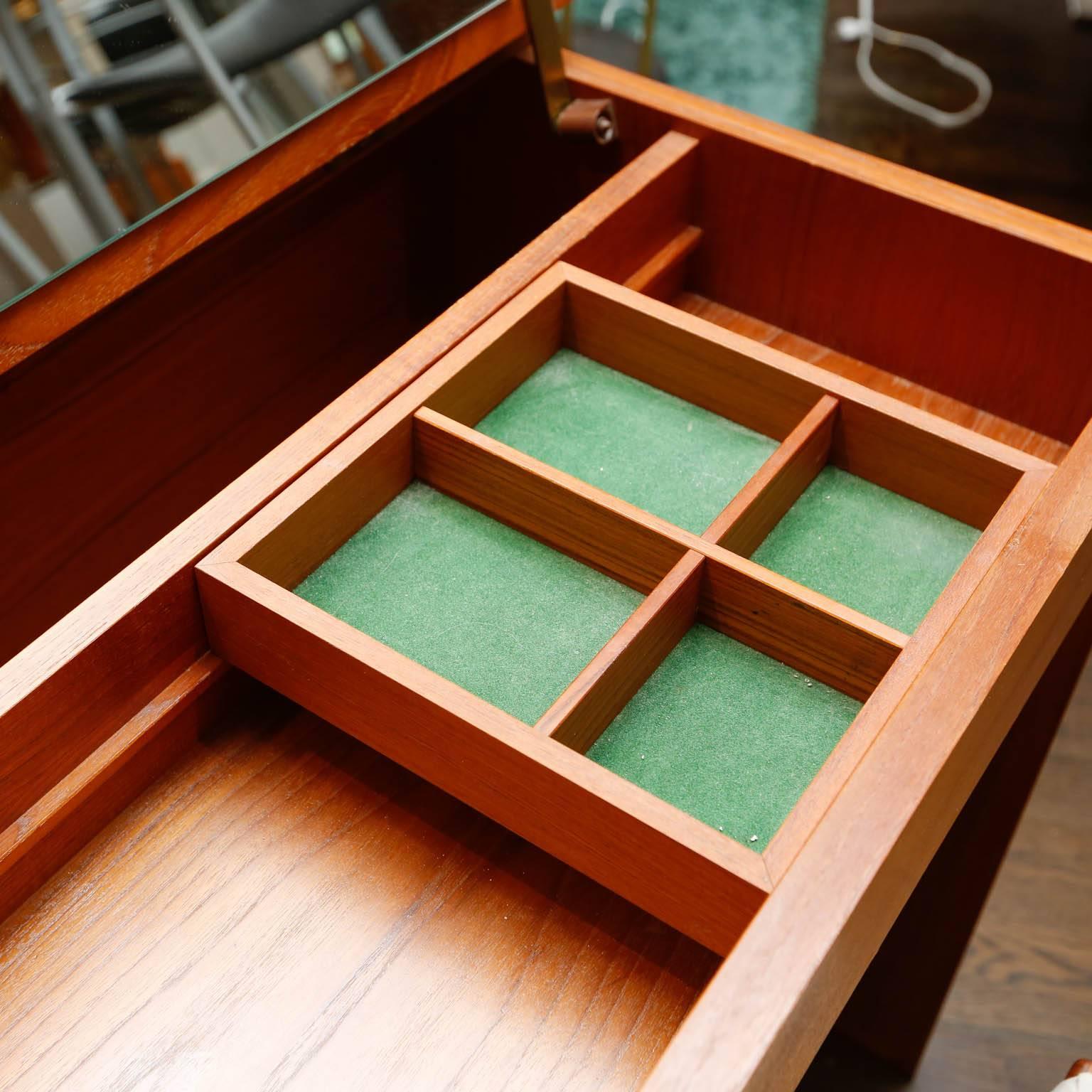 20th Century Danish Modern Teak Vanity with Storage Bench