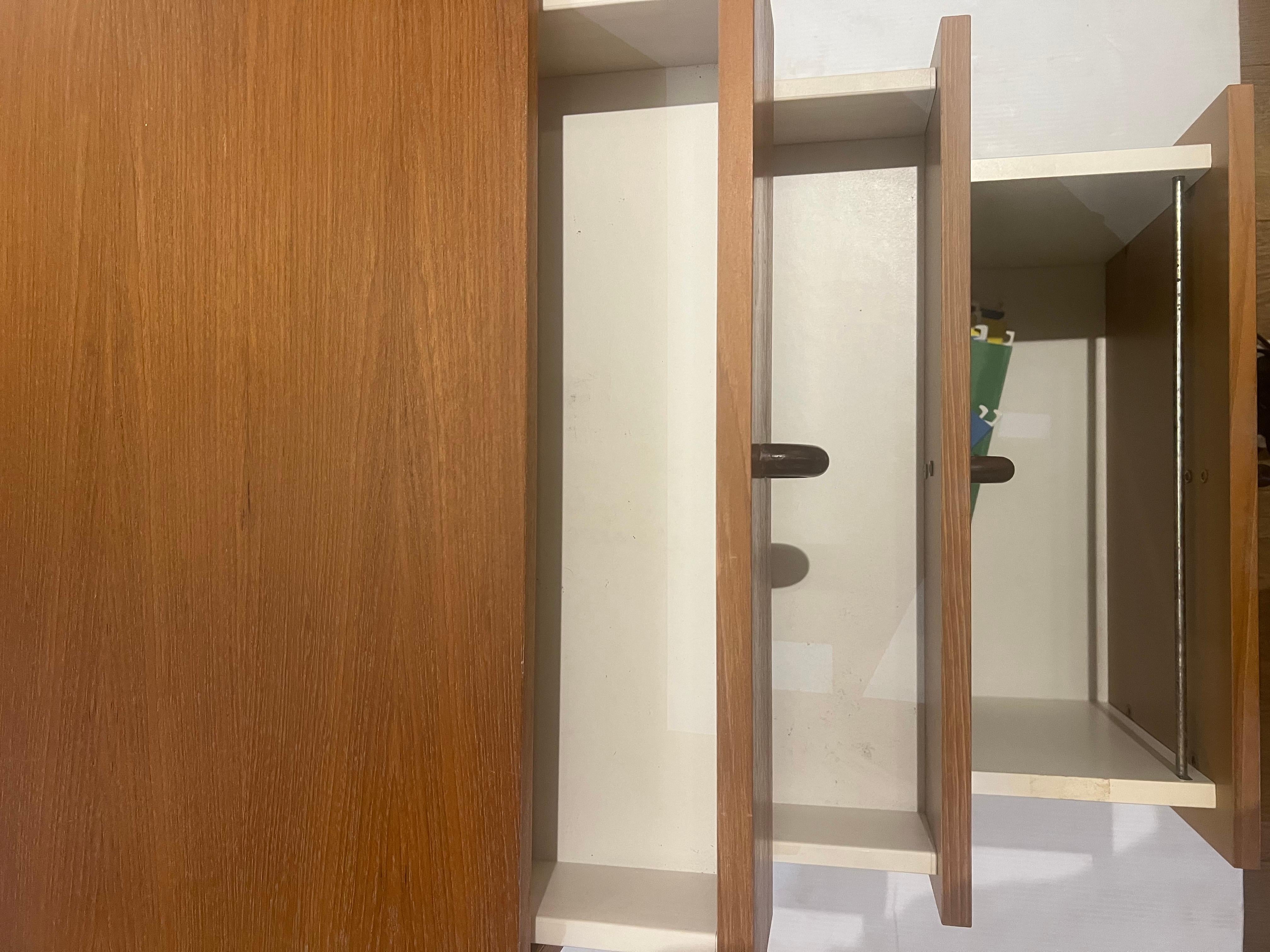 Danish Modern Teak Versatile file Cabinet with Rosewood Handles on Casters 2