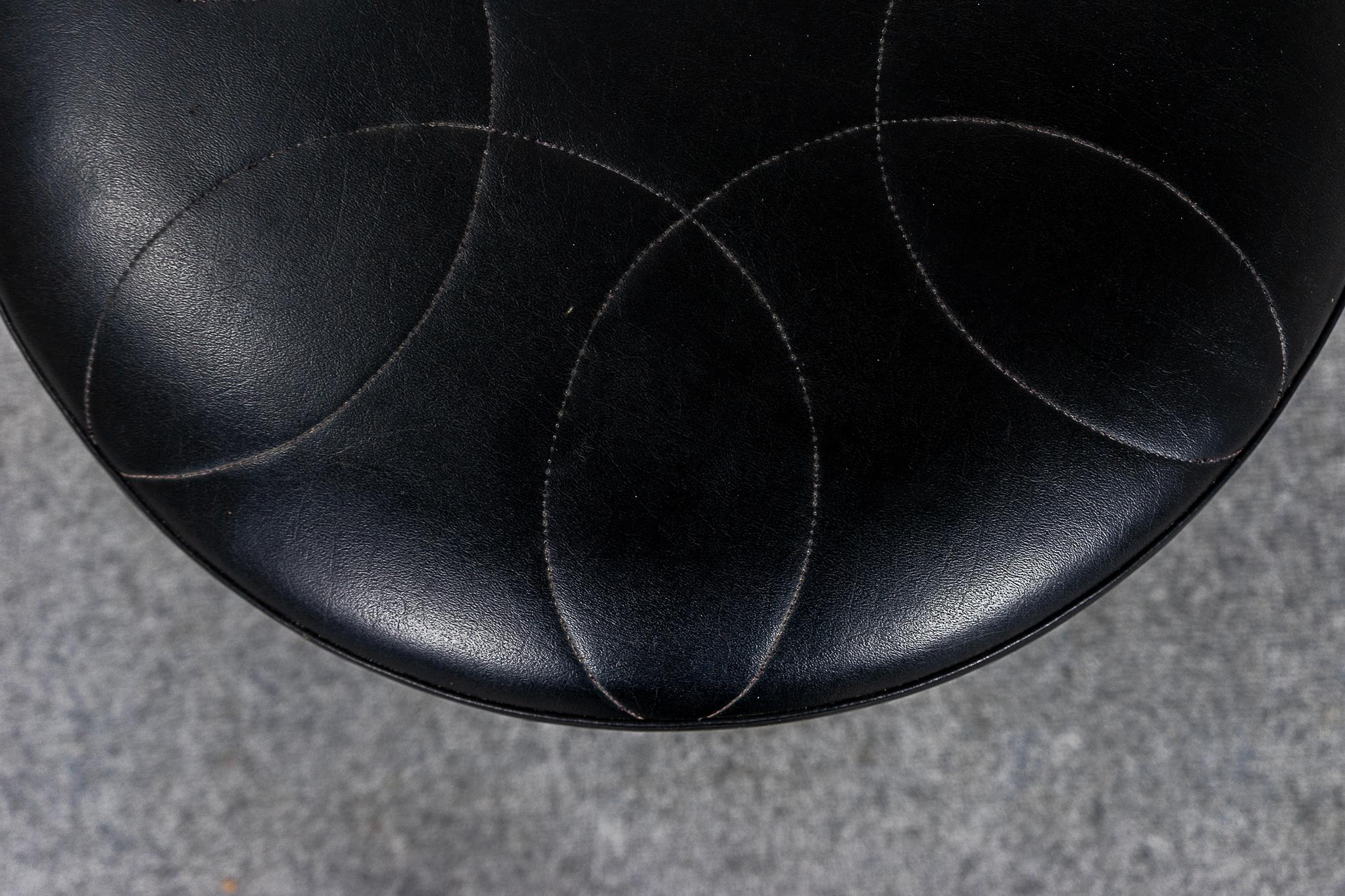 Quilted Danish Modern Teak & Vinyl Footstool