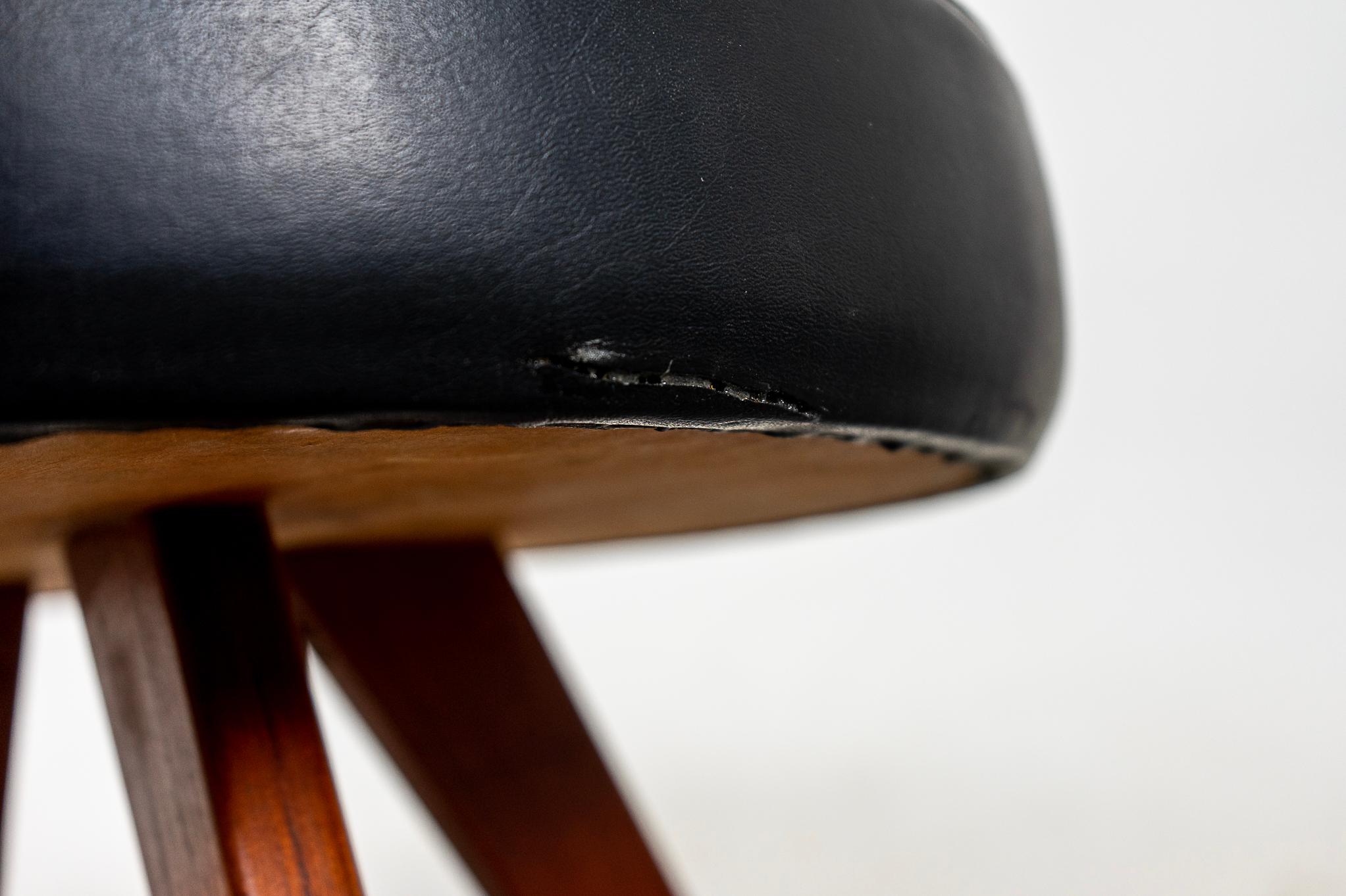 Danish Modern Teak & Vinyl Footstool 3