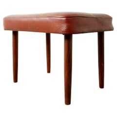 Retro Danish Modern Teak & Vinyl Footstool