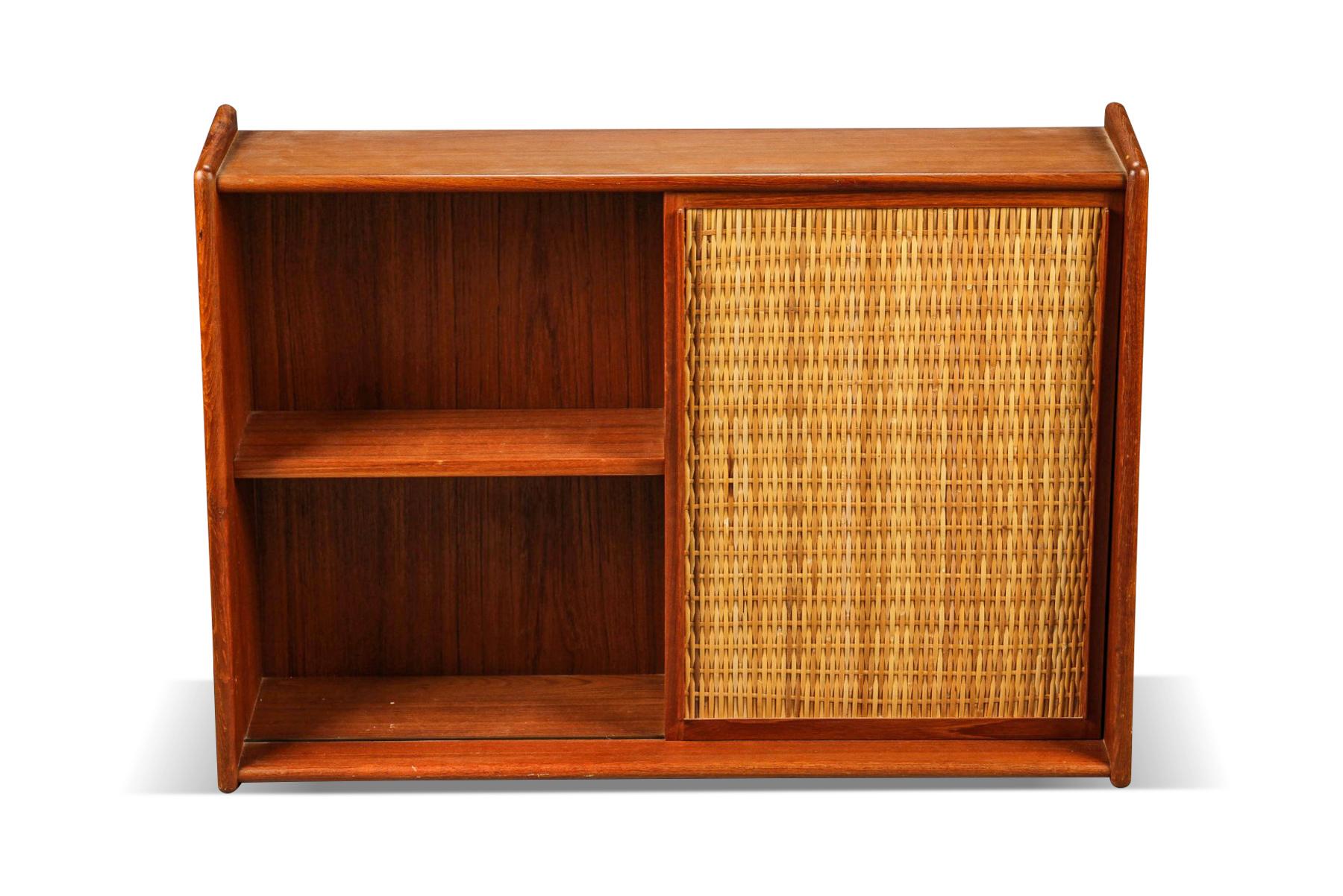 Other Danish Modern Teak Wall Cabinet With Cane Door + Light For Sale