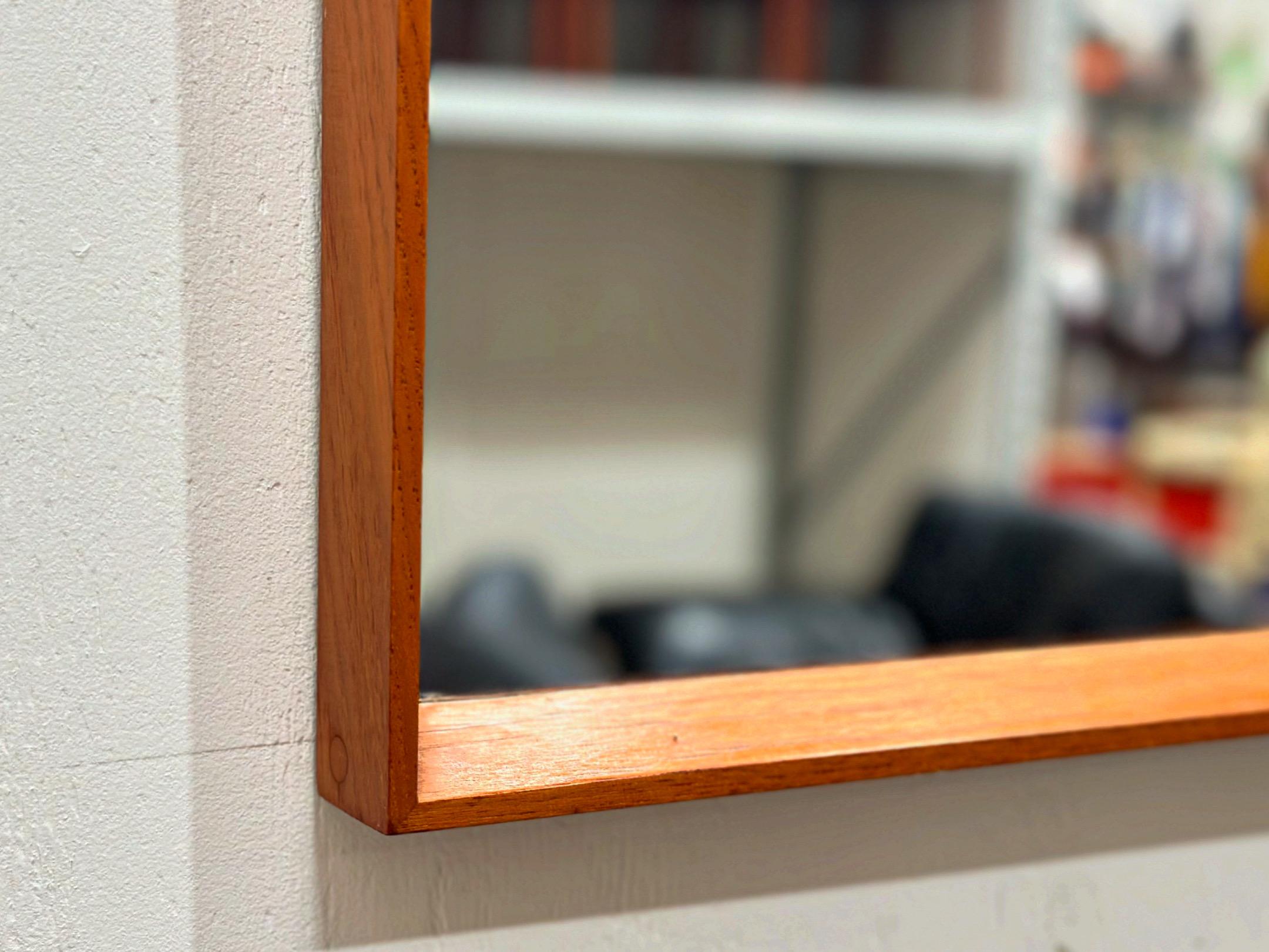 Danish Modern Teak Wall Mirror by Pedersen & Hansen - Midcentury Square Hanging In Good Condition For Sale In Decatur, GA