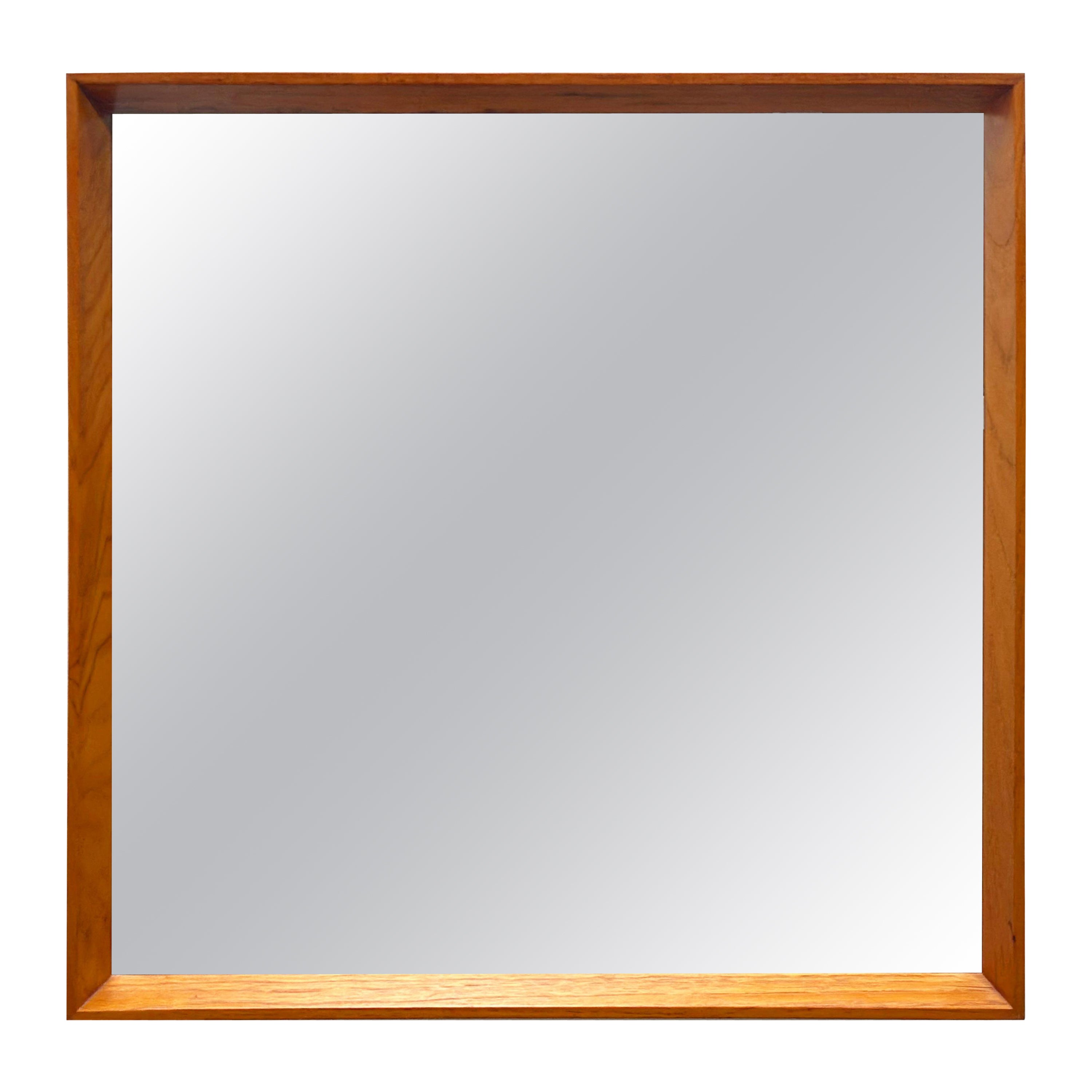 Espejo de pared moderno danés de teca de Pedersen & Hansen - Colgante cuadrado de mediados de siglo