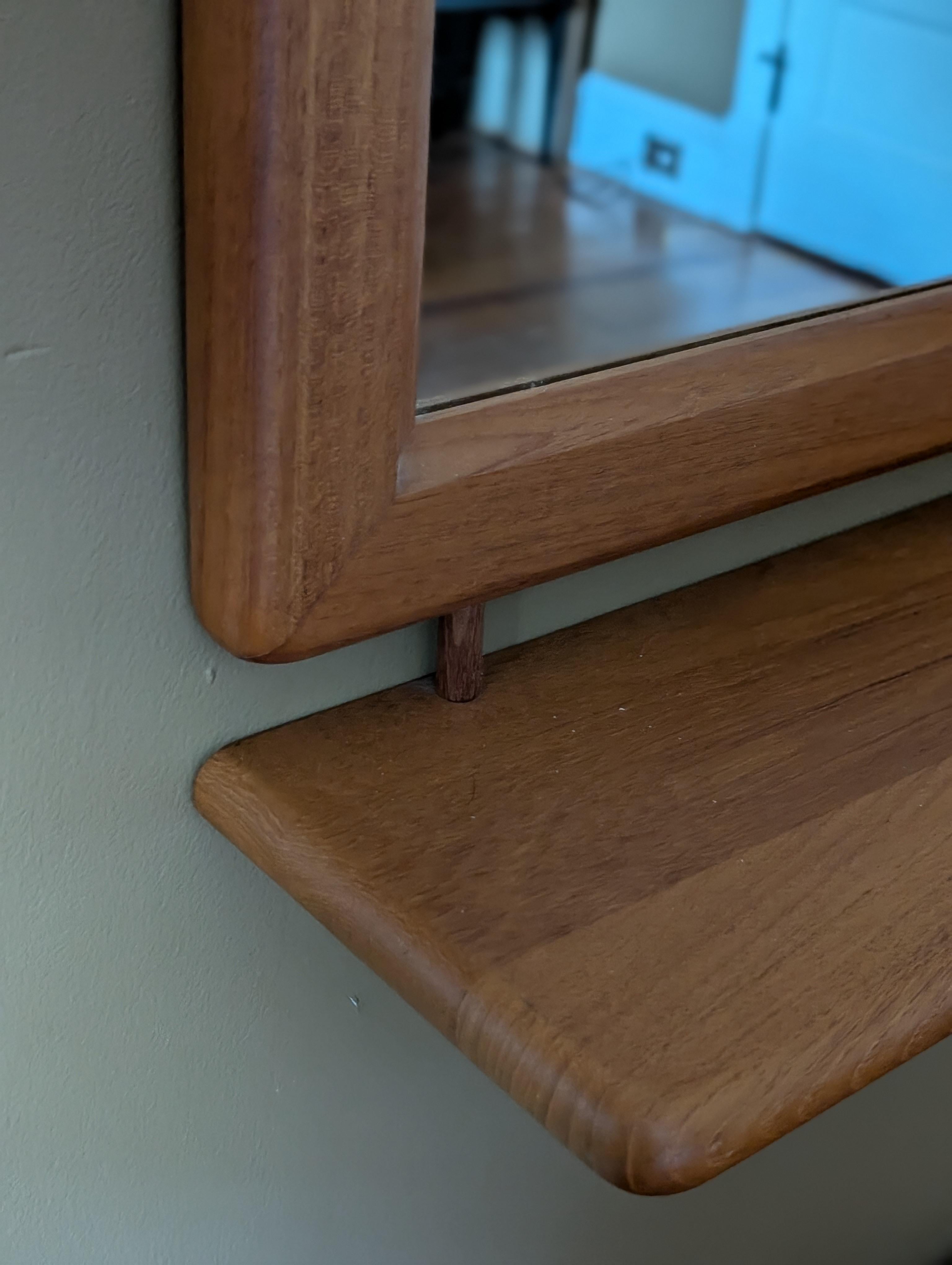 Mid-Century Modern Danish Modern Teak Wall Mirror with Built-In Shelf – Fakse Denmark