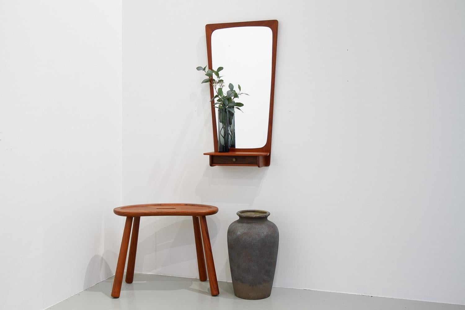 Danish Modern Teak Wall Mirror with Drawer, 1960s. For Sale 5