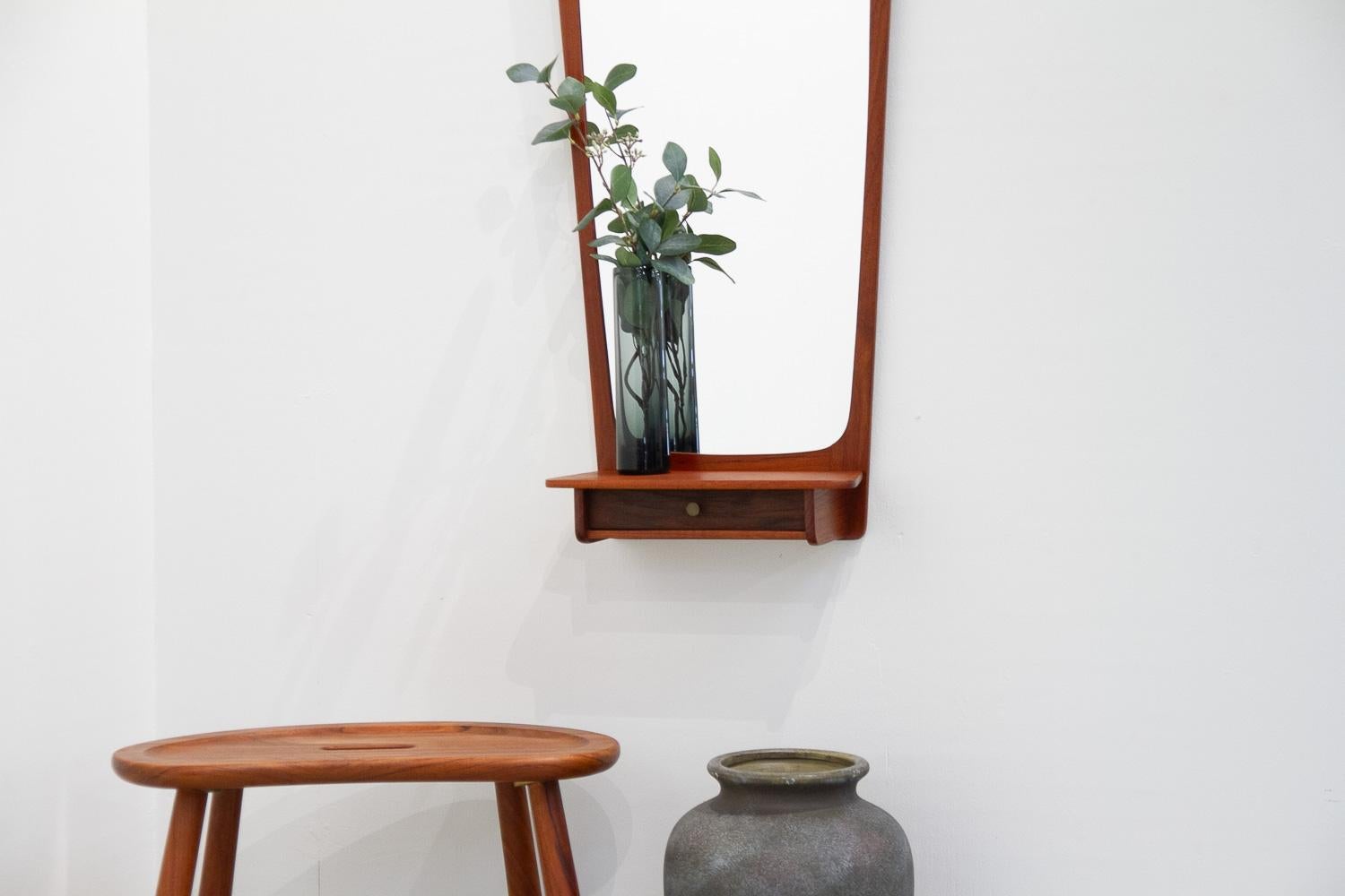 Danish Modern Teak Wall Mirror with Drawer, 1960s. For Sale 6