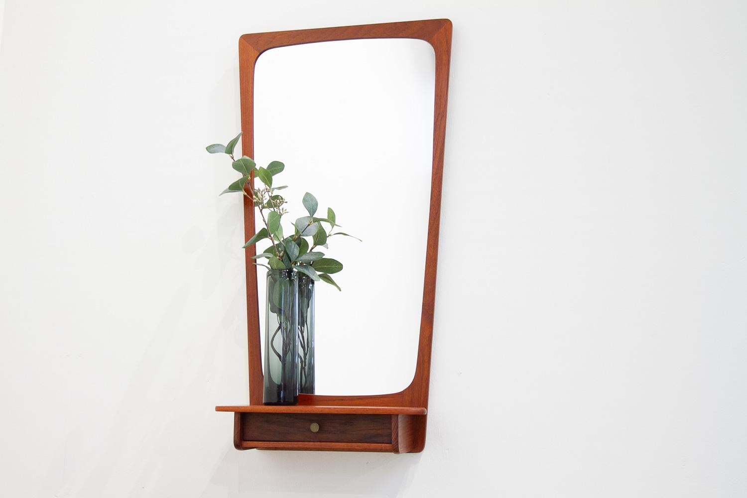 Danish Modern Teak Wall Mirror with Drawer, 1960s. For Sale 8
