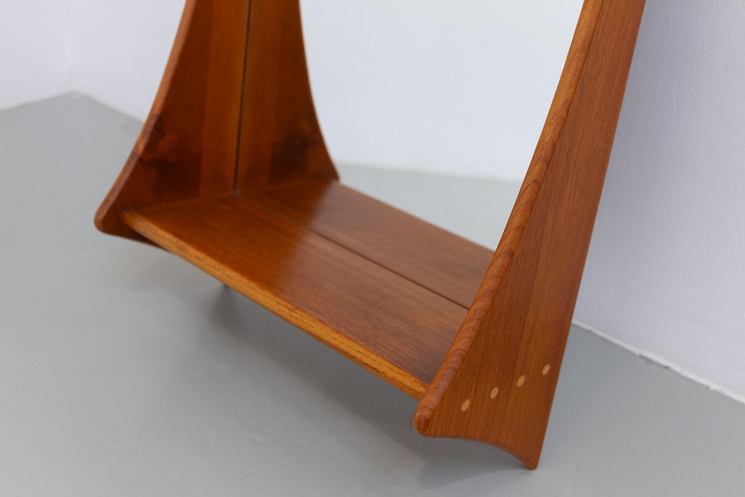 Danish Modern Teak Wall Mirror with Shelf by Jansen Spejle, 1960s. For Sale 6