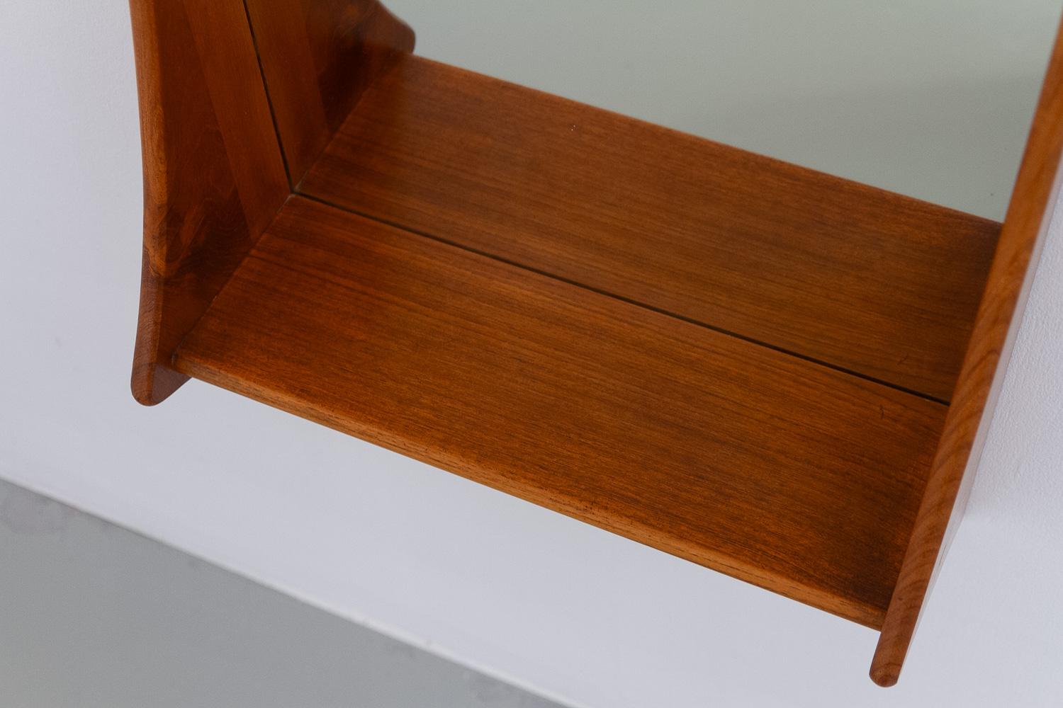 Danish Modern Teak Wall Mirror with Shelf by Jansen Spejle, 1960s. For Sale 11