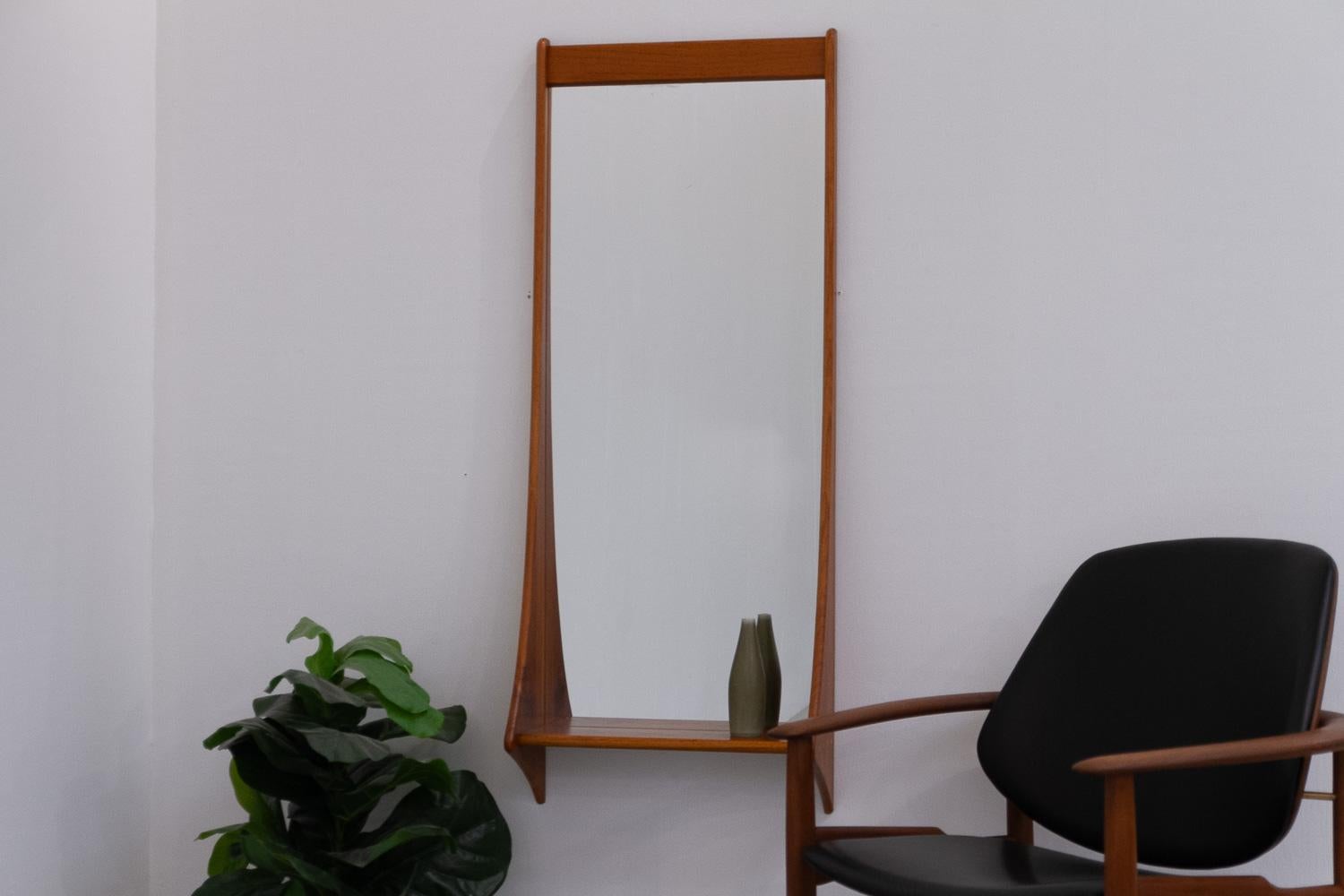 Danish Modern Teak Wall Mirror with Shelf by Jansen Spejle, 1960s. For Sale 13