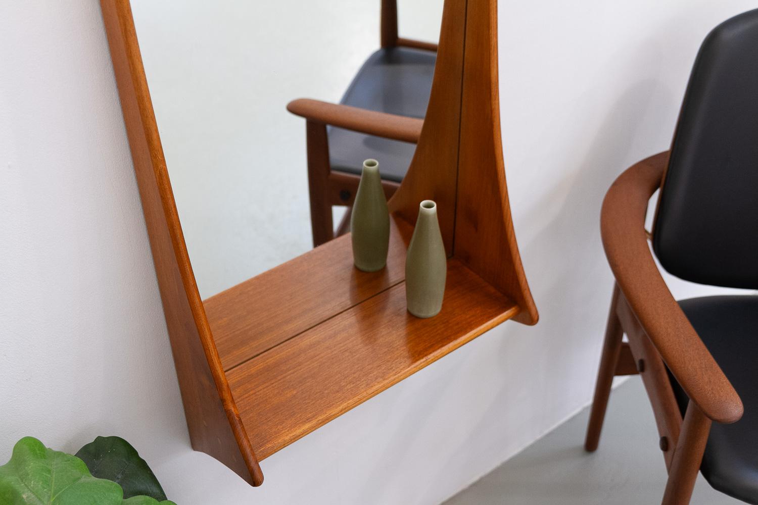 Danish Modern Teak Wall Mirror with Shelf by Jansen Spejle, 1960s. For Sale 14
